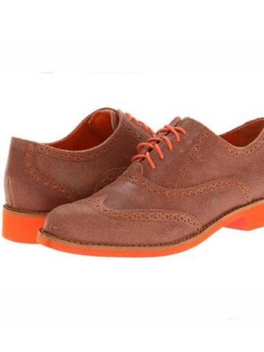 COLE HAAN Alisa Sequoia Oxford Wingtip Shoes, Brown and Orange